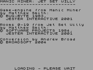 Manic Miner title screen for ZX Spectrum